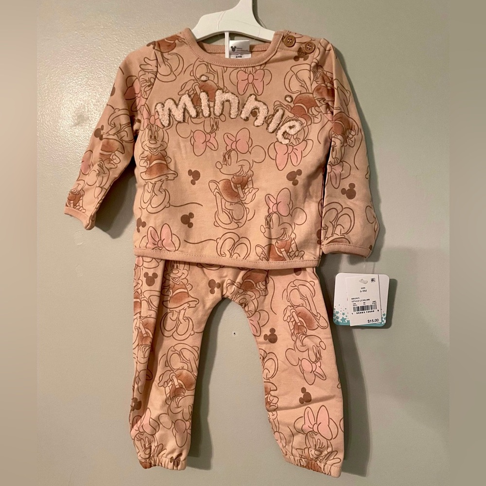 Baby Girls’ Disney Minnie Printed Top and Bottom Jogger Set in Brown 6-9m